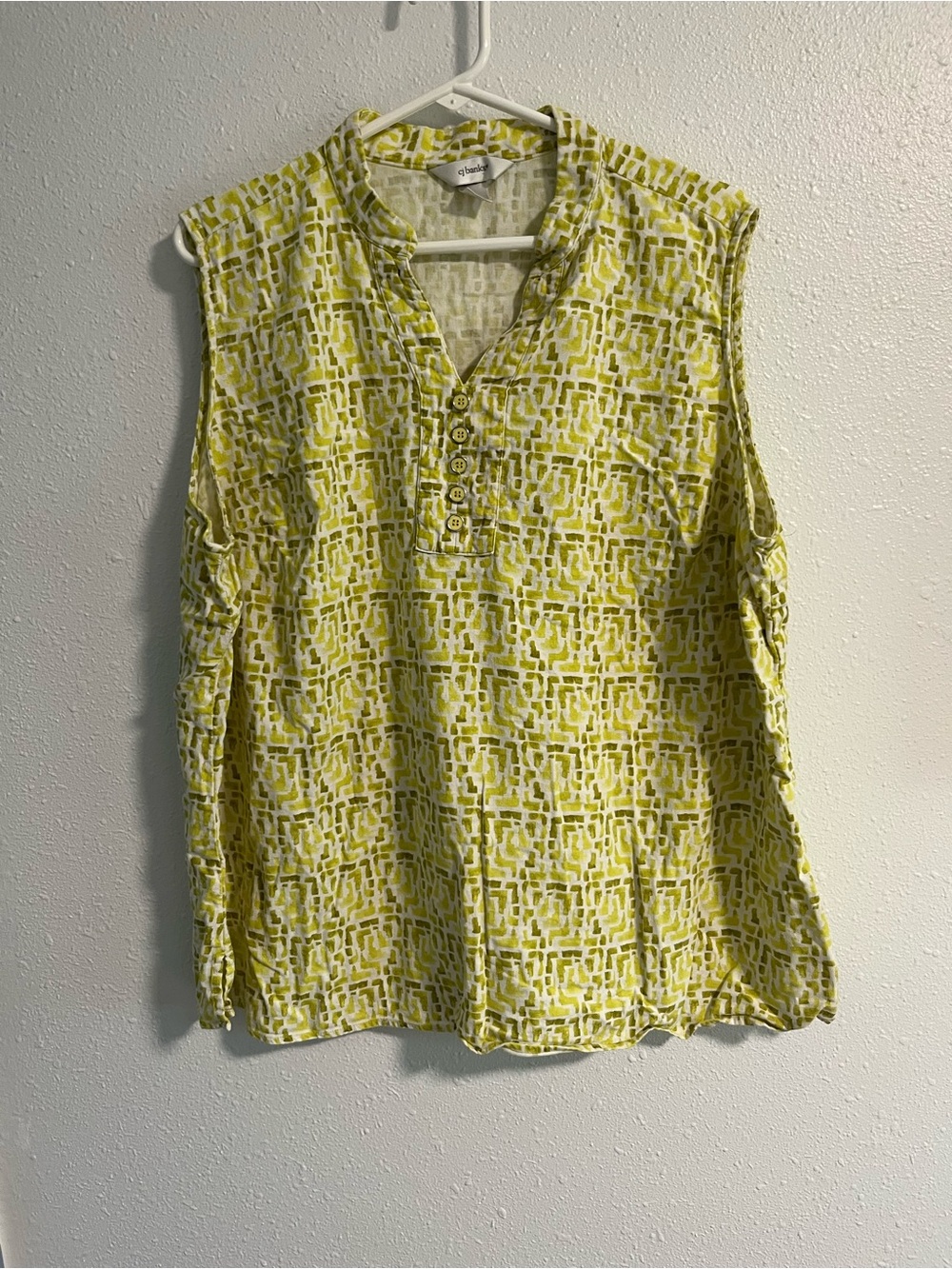 CJ Banks Linen Blend Yellow Geometric Sleeveless Top Size 2X